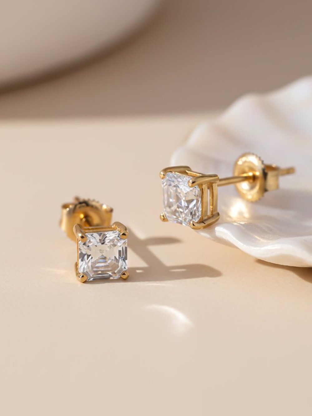 925 Silver Golden Asscher Minimalist Stud Earrings Gold Vermeil (2.5 Micron)